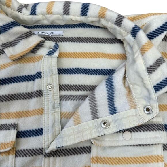O’Neill Striped Fleece Shacket Womens Medium Pearl Snap Shirt Jacket Yellow Blue - Picture 3 of 8